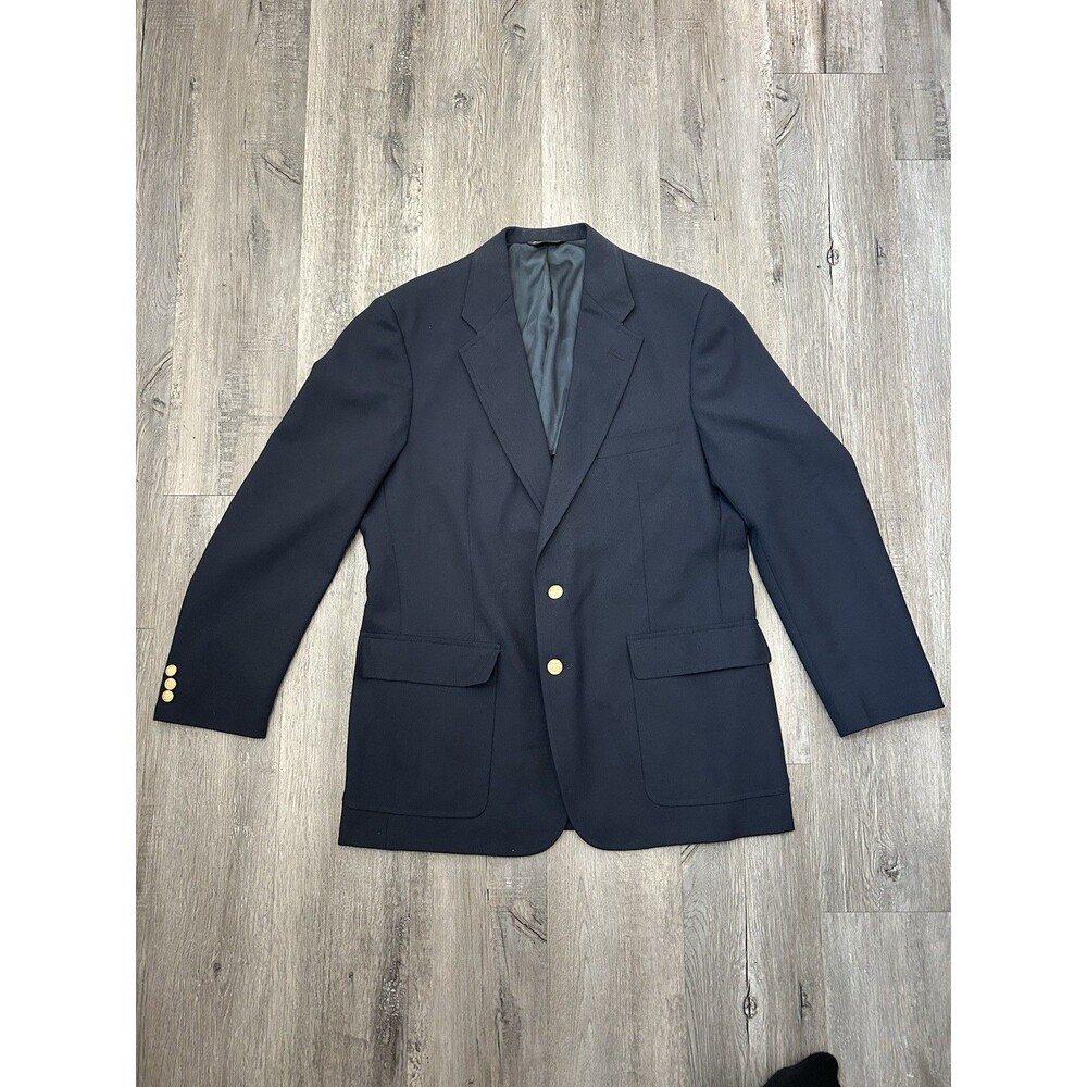 Men’s Suit Jacket Blazer Sport Coat Navy Gold Button size 46 Preppy